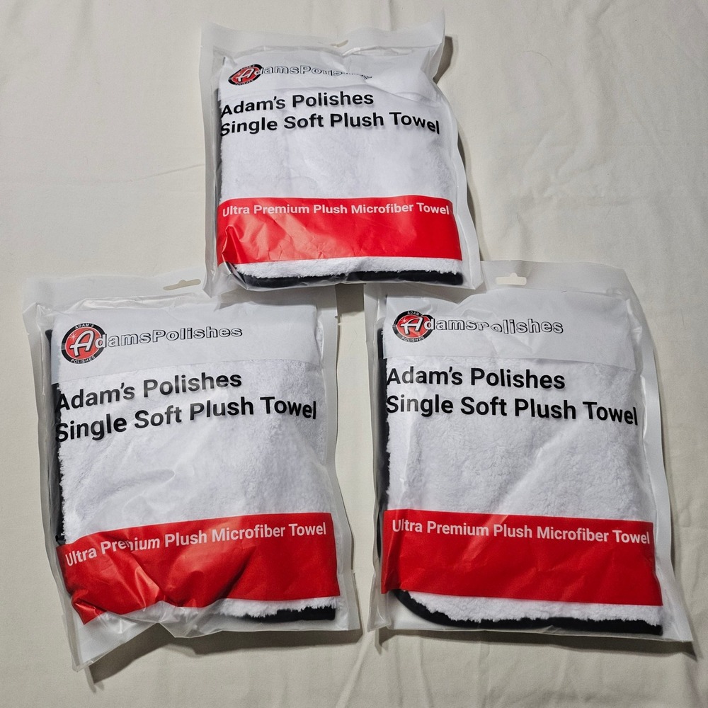 Adam's Polishes Single Soft Plush Towel 3pk 480 GSM White Microfiber Auto Detail